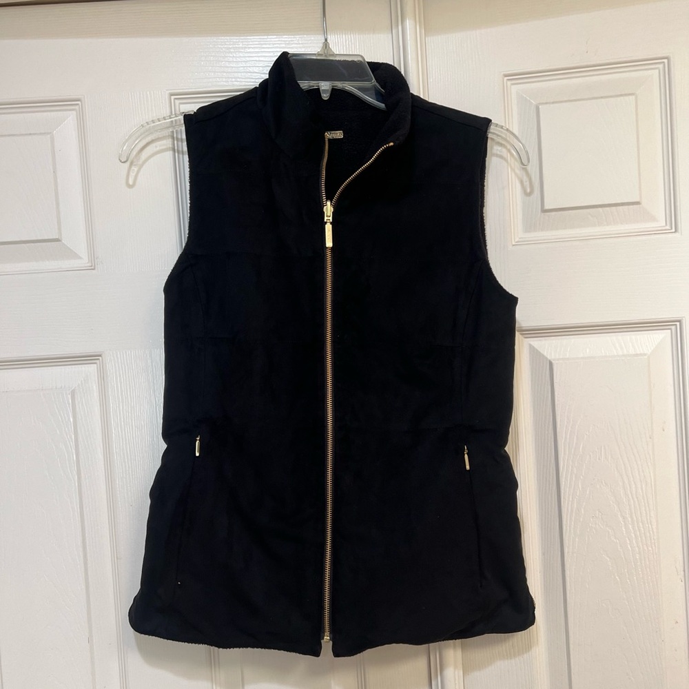Lilly Pulitzer Skyden Reversible Black  Fleece & Suede‎ Vest Jacket Outdoor SZ M